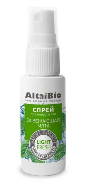 Изображение товара АлтайБио спрей освежитель для полости рта Освежающая мята Две Линии 30мл АлтайБио спрей освежитель для полости рта Освежающая мята Две Линии 30мл фотография